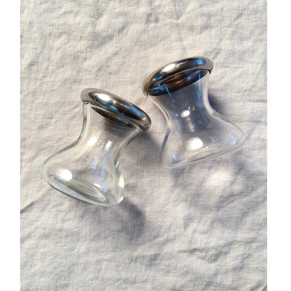 WMF Cromargan Germany Salt Pepper Shakers Small Clear Silver MCM Glass Set